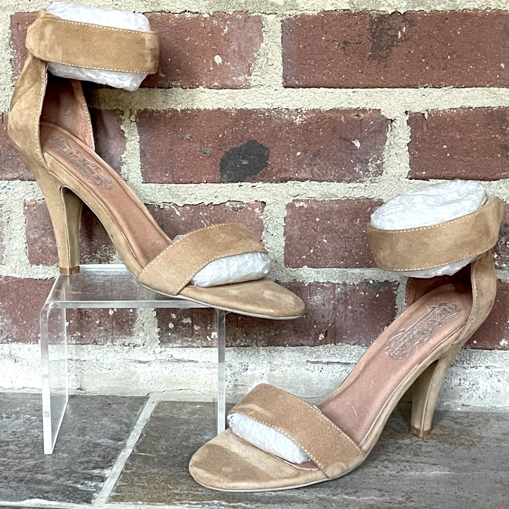 Jeffrey Campbell Great Moments Hough Tan Suede Ankle Strap Heels Pumps Size 9.5 - Picture 3 of 16